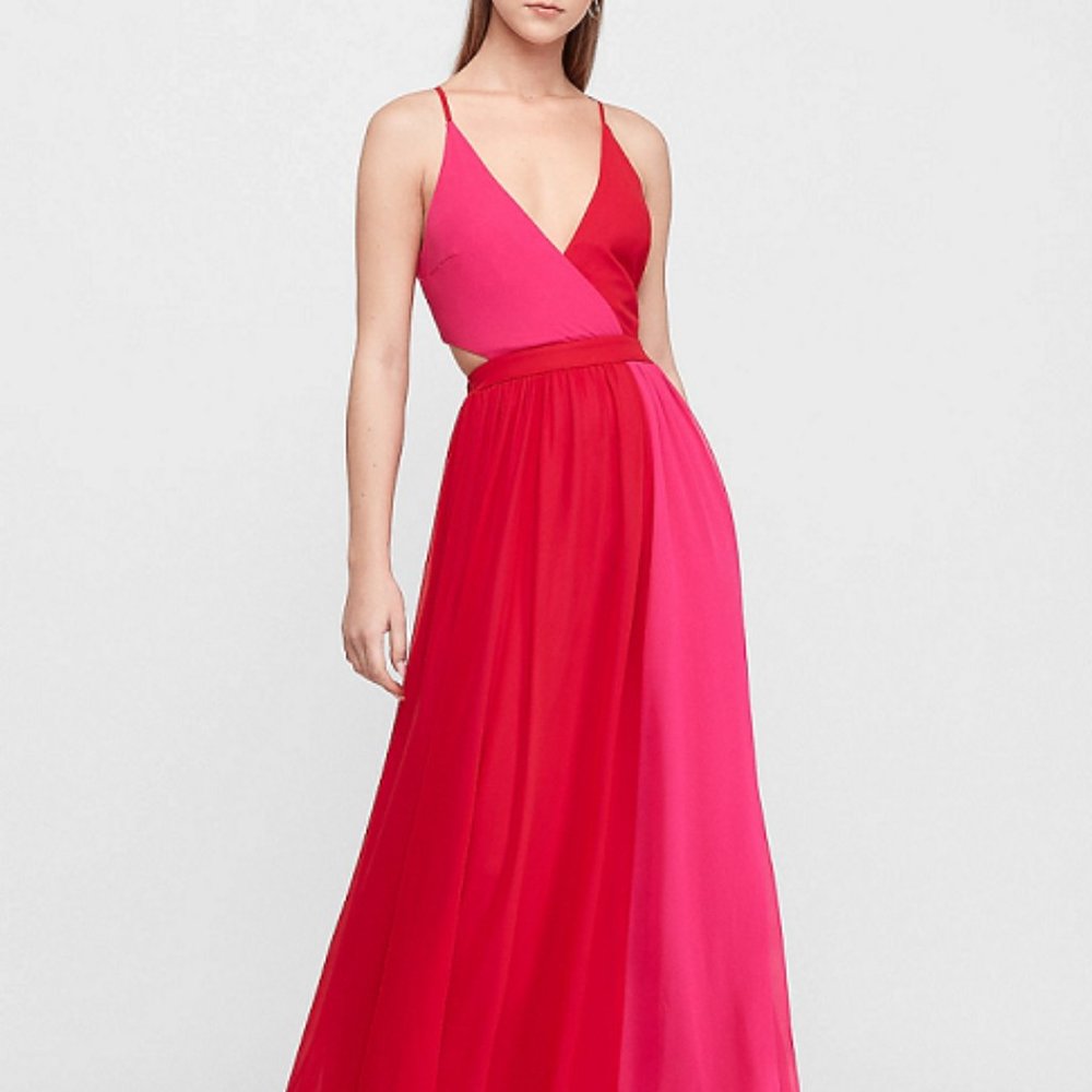 Color Block Cut-Out Maxi Dress